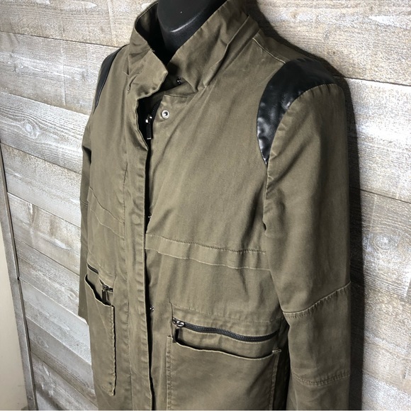 Mango suit collection army green military faux leather sleeve convertible jacket - Picture 3 of 8